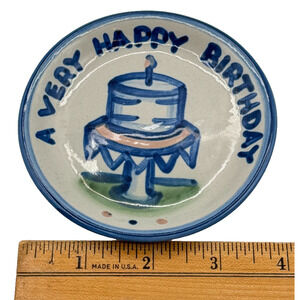Vtg MA Hadley Pottery A Very Happy Birthday Trinket Dish 4" Mini Plate Coaster